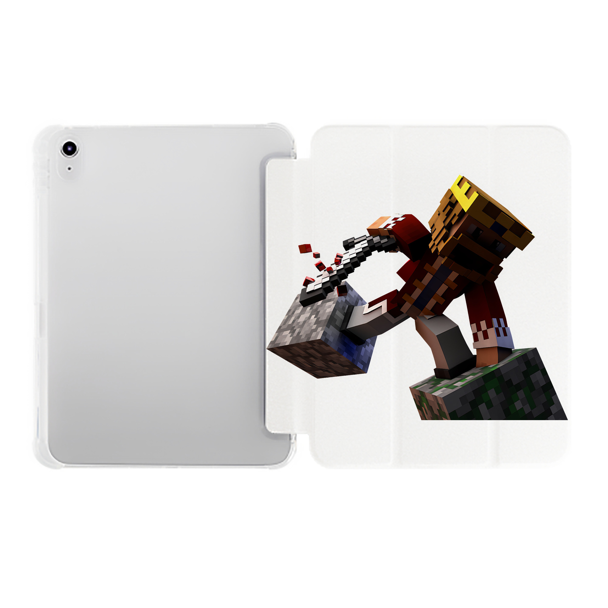 （画像用） マインクラフト ブロックの世界 Minecraft MC Block world IPad ケース ペン収納付き 三つ折りスタンド PUレザー×シリコン 対応機種9.5/10.5/10.9インチ